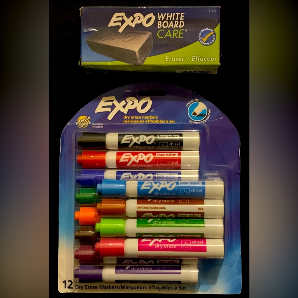 Expo ( 12 ) dry eraser markers / expo whiteboard care eraser ( 1 )